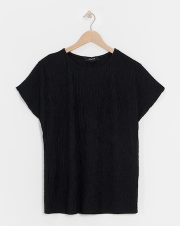 Black Crew Neck Textured Top