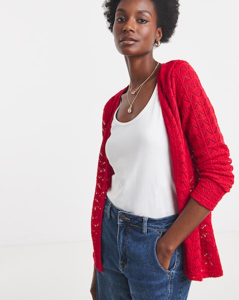 Red Crochet Button Through Cardigan