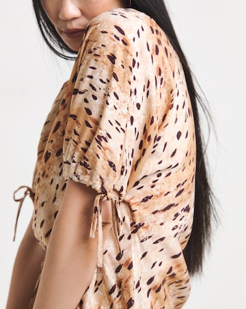 Linen Mix Elasticated Cuff Check Boxy Top