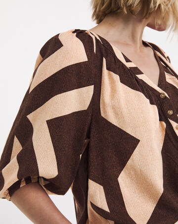 Aztec Print Collarless Button Through Blouse