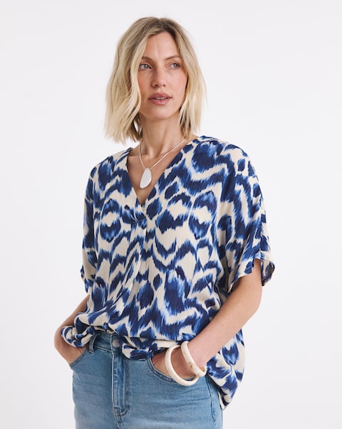 Printed Textured Crinkle Tunic Top