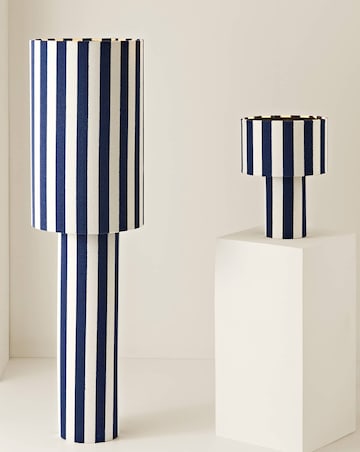 ValueLights Florence Navy Deckchair Stripe Linen Midi Floor Lamp