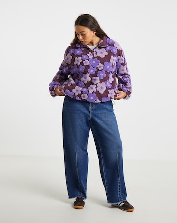 Simply Be 3D Purple Floral 1/2 Zip Bubble Hem Borg
