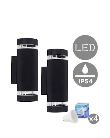 ValueLights Ryston 2 Pack Outdoor IP54 Black Wall Lights - Bulbs Included
