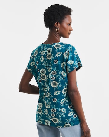 Green Printed V Neck T-Shirt