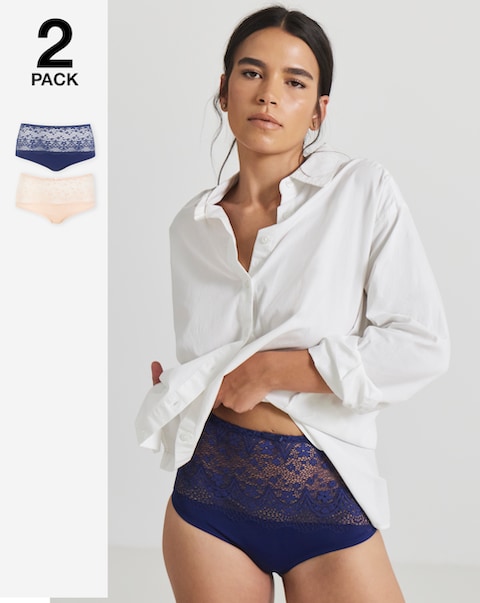 Pretty Secrets (2 Pack) Lottie Lace Full Brief Knickers Navy/Blush