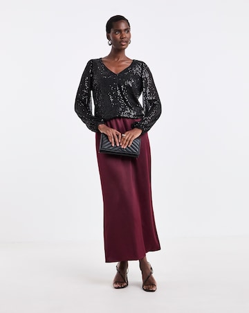 Black Sequin Long Sleeve Button Through