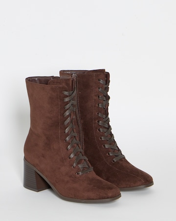 Megan Lace Up Block Heel Ankle Boots - Extra Wide Fit (EEE)