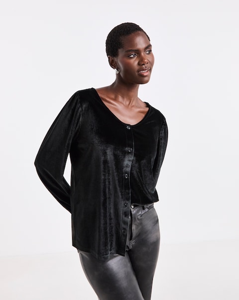 New In - Velvet Button Front LS