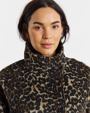 Leopard Print Funnel Neck Coat