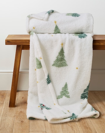 Woodland Forest Christmas Trees Sherpa Fleece Throw