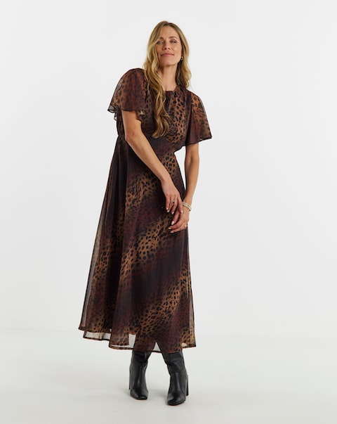 New In - Leopard Print Georgette Tea Dress