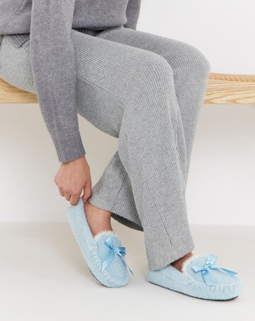 Lorna Knitted Full Slipper With Bow Detail - Extra Wide Fit (EEE)