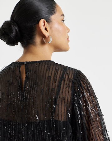 Simply Be Black Fringe Sequin Blouse