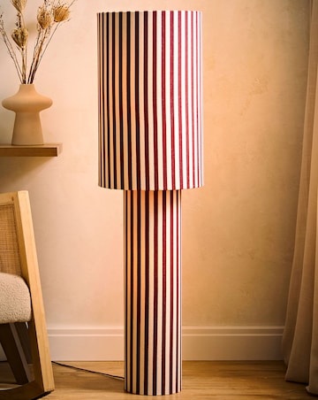 ValueLights Florence Burgundy Pinstripe Linen Midi Floor Lamp