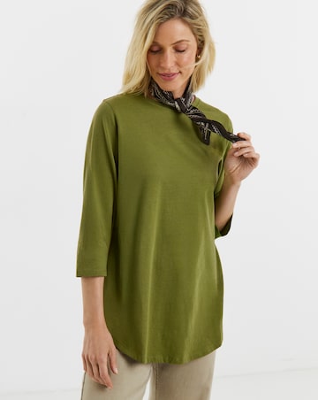 Green Longline Curved Hem 3/4 Sleeve