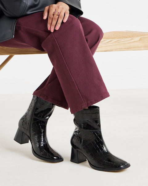 New In - Flared Heel Ankle Boot Ex Wide