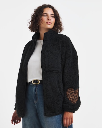 Simply Be Animal Heart Sleeve Detail Zip Through Borg