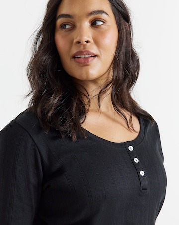Simply Be Black Pointelle Ribbed Henley Top