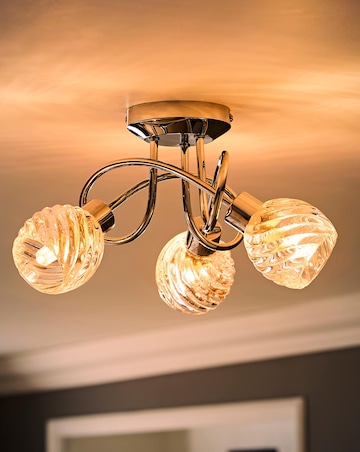 ValueLights Reyka 3 Way Cross Over Chrome Ceiling Light Swirl Glass