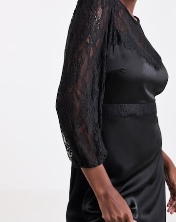 Black Satin Lace Panel Tea Dress