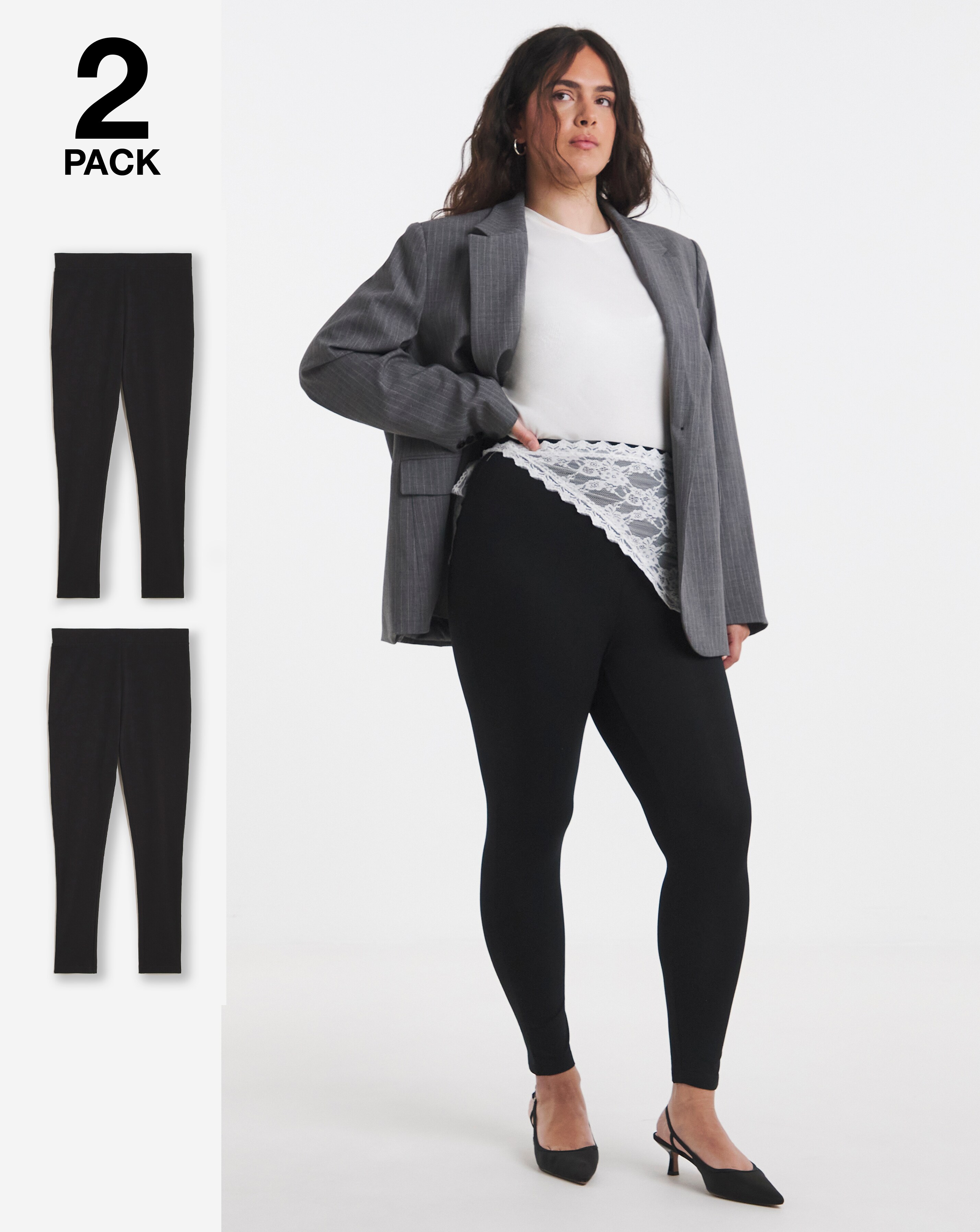 2 Pack Black Jersey Full Length Legging