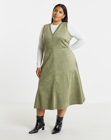 Simply Be Khaki Suedette Pinafore Dress