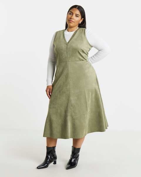 Simply Be Khaki Suedette Pinafore Dress