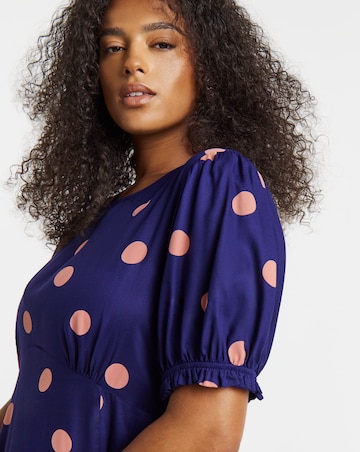 Simply Be Green And Pink Spot Printed Short Sleeve Viscose Midi Dress