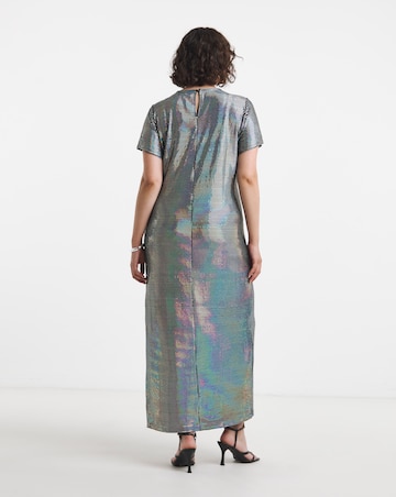 Silver Irredescent Foil Midi Column Dress