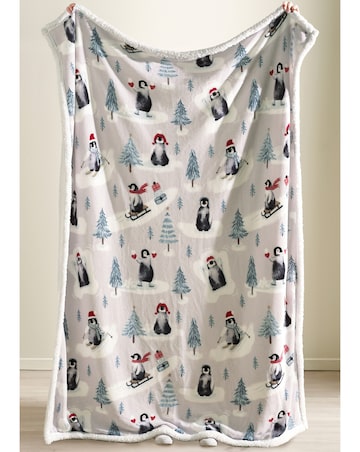 Catherine Lansfield Christmas Penguins Sherpa Throw