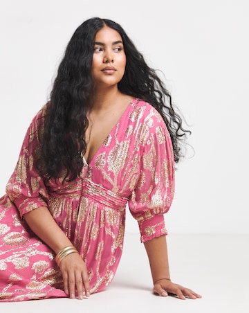 Simply Be Pink and Gold Jacquard Detail Maxi Dress