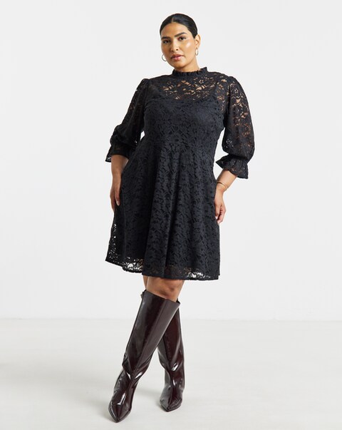 New In - Simply Be Black Lace Skater Dress