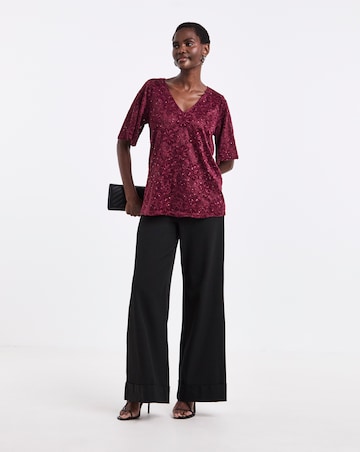 Plum Glitter Lace V-Neck Angel Sleeve Top