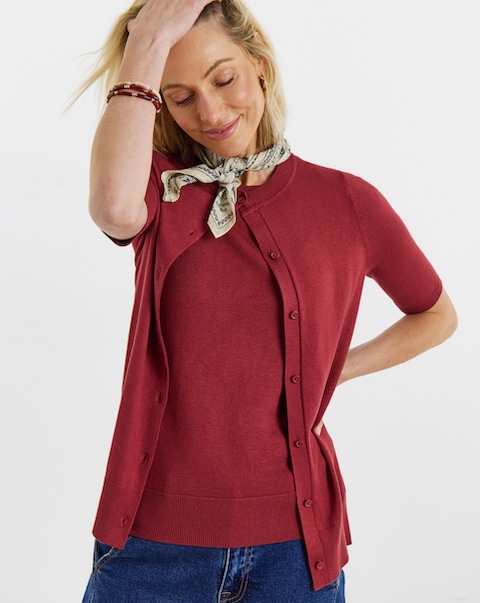 Fine Knit Short Sleeve Cardigan And Vest Twinset