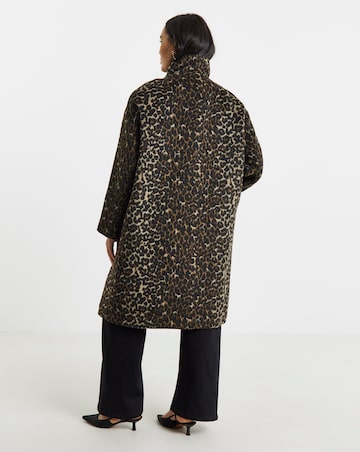 Leopard Print Funnel Neck Coat