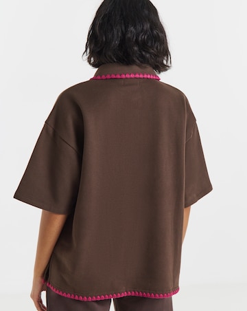Simply Be Chocolate Whipstitch Short Sleeve Polo Sweatshirt