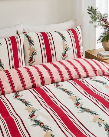 Festive Foliage Stripe Cotton Blend Reversible Duvet Cover Set
