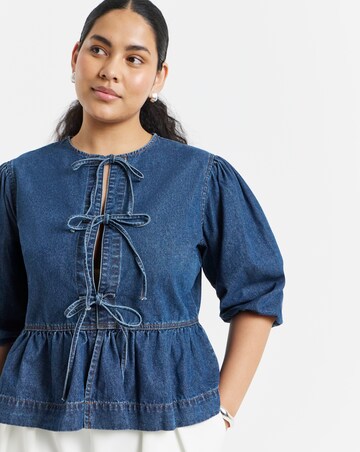 Simply Be Dark Blue Tie Front Denim Peplum Blouse