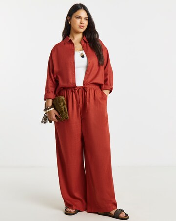 Rust Tie Waist Linen Wide Leg Trousers