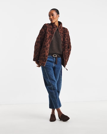 Brown Zip Through Heart Textured Longline Borg