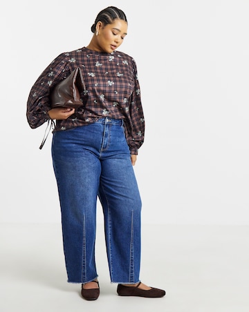 Simply Be Floral Check High Neck Blouse