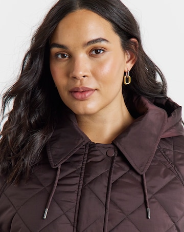 Simply Be Chocolate Hooded Quilted Swing Coat