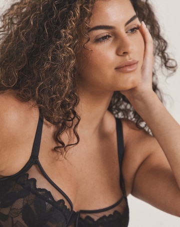 Pretty Secrets Leaf Lace Underwired Balcony Bra Black