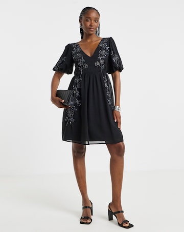 Maya Deluxe Blouson Embellished Mini Dress