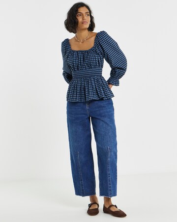 SIMPLY BE GINGHAM SHIRRED WAIST BLOUSE CO-ORD