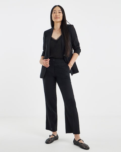 Black Linen Mix Straight Leg Trousers