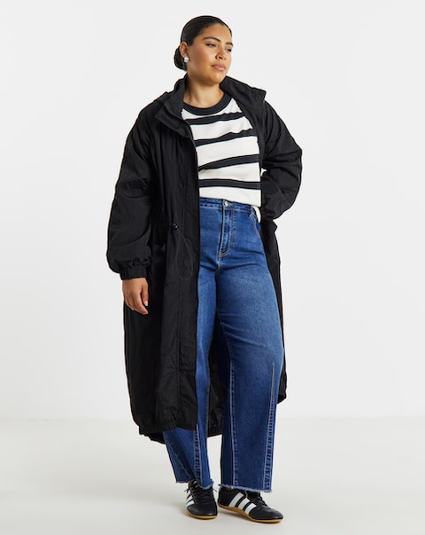 Black Pocket Detail Parachute Parka