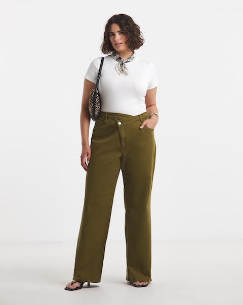 Olive Crossover Straight Leg Jeans