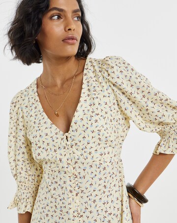 Simply Be Yellow Floral Shirred Sleeve Tea Dress